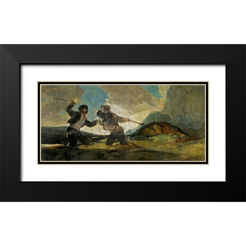 Fight with Cudgels Black Modern Wood Framed Art Print with Double Matting by Goya, Francisco