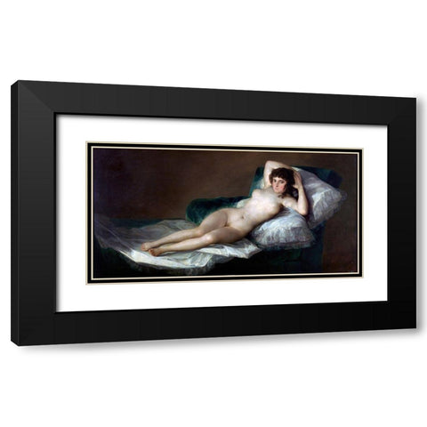 La Maja desnuda Black Modern Wood Framed Art Print with Double Matting by Goya, Francisco