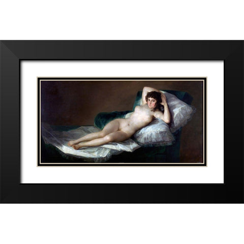 La Maja desnuda Black Modern Wood Framed Art Print with Double Matting by Goya, Francisco