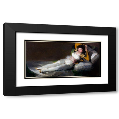 La Maja vestida Black Modern Wood Framed Art Print with Double Matting by Goya, Francisco