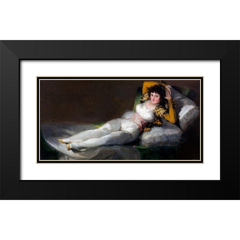 La Maja vestida Black Modern Wood Framed Art Print with Double Matting by Goya, Francisco