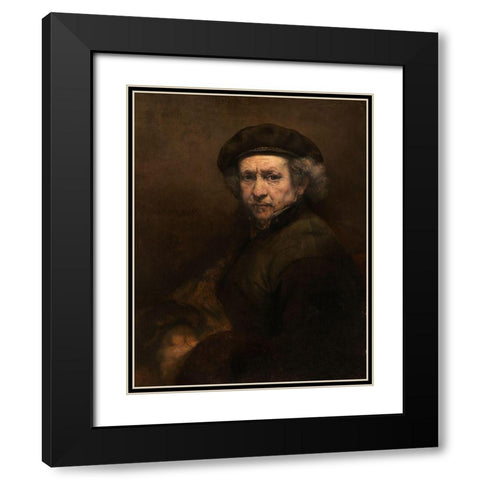 Self-Portrait with Beret and Turned-Up Collar Black Modern Wood Framed Art Print with Double Matting by Rembrandt