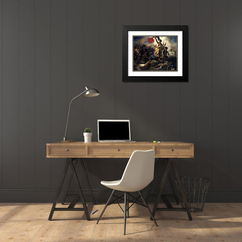 Liberty Leading the People Black Modern Wood Framed Art Print with Double Matting by Delacroix, Eugene