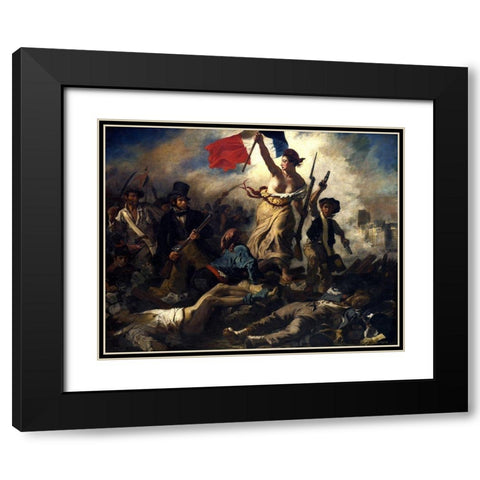 Liberty Leading the People Black Modern Wood Framed Art Print with Double Matting by Delacroix, Eugene