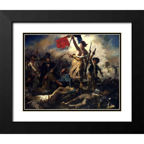 Liberty Leading the People Black Modern Wood Framed Art Print with Double Matting by Delacroix, Eugene