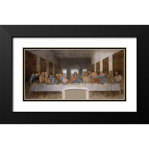 The Last Supper Restored Black Modern Wood Framed Art Print with Double Matting by da Vinci, Leonardo