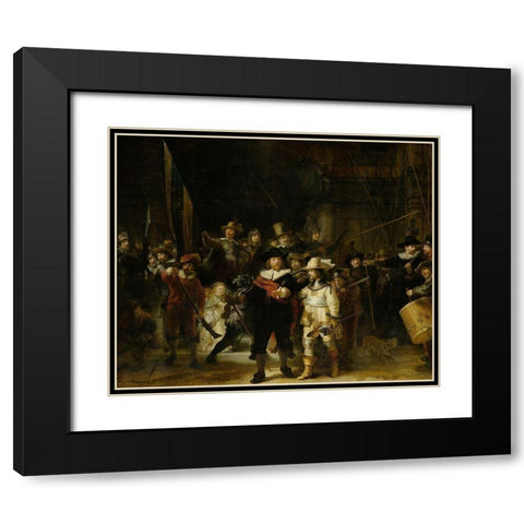 The Night Watch Black Modern Wood Framed Art Print with Double Matting by Rembrandt