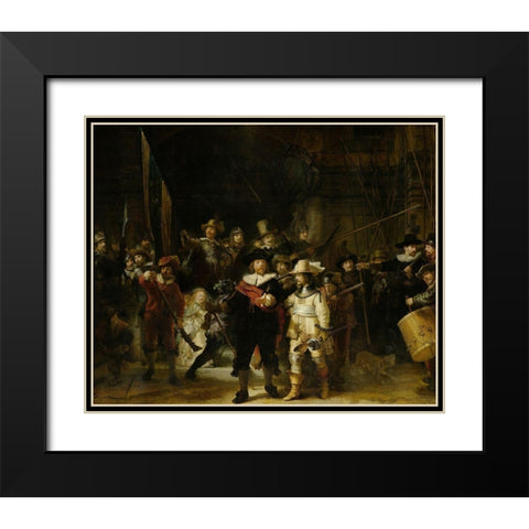 The Night Watch Black Modern Wood Framed Art Print with Double Matting by Rembrandt