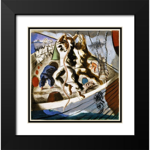 Discovery of the Land Black Modern Wood Framed Art Print with Double Matting by Portinari, Candido