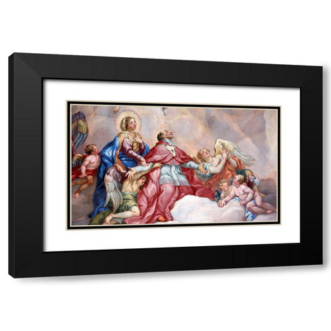 Intercession of Charles Borromeo supported by the Virgin Mary Black Modern Wood Framed Art Print with Double Matting by Rottmayr, Johann Michael