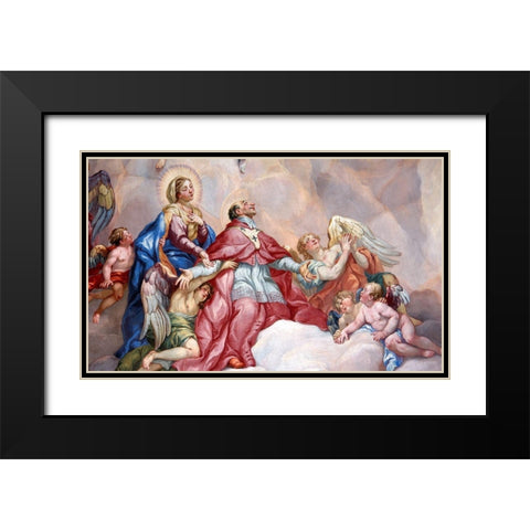 Intercession of Charles Borromeo supported by the Virgin Mary Black Modern Wood Framed Art Print with Double Matting by Rottmayr, Johann Michael