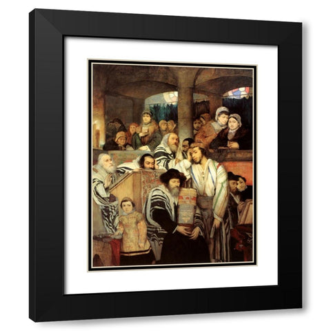 Jews Praying in the Synagogue on Yom Kippur Black Modern Wood Framed Art Print with Double Matting by Gottlieb, Maurycy