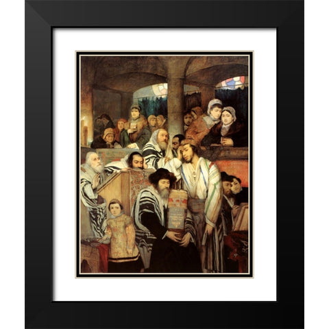 Jews Praying in the Synagogue on Yom Kippur Black Modern Wood Framed Art Print with Double Matting by Gottlieb, Maurycy