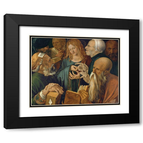 Jesus among the Doctors Black Modern Wood Framed Art Print with Double Matting by Durer, Albrecht