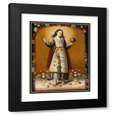 Christ Child with Passion Symbols Black Modern Wood Framed Art Print with Double Matting by Unknown