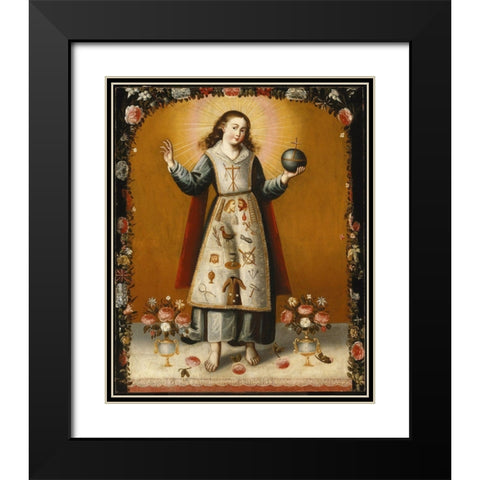Christ Child with Passion Symbols Black Modern Wood Framed Art Print with Double Matting by Unknown