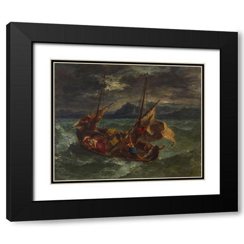 Christ on the Sea of Galilee Black Modern Wood Framed Art Print with Double Matting by Delacroix, Eugene