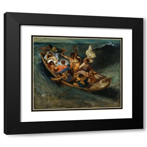 Christ on the Sea of Galilee Sketch Black Modern Wood Framed Art Print with Double Matting by Delacroix, Eugene