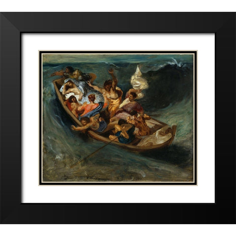 Christ on the Sea of Galilee Sketch Black Modern Wood Framed Art Print with Double Matting by Delacroix, Eugene