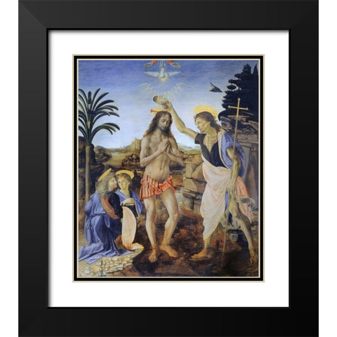 Baptism of Christ Black Modern Wood Framed Art Print with Double Matting by da Vinci, Leonardo