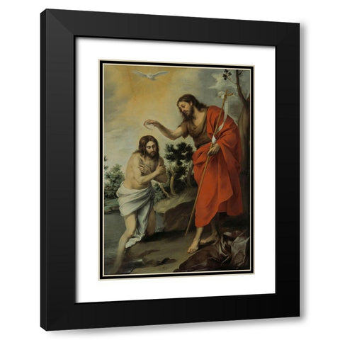 The Baptism of Christ Black Modern Wood Framed Art Print with Double Matting by Murillo, Bartolome Esteban