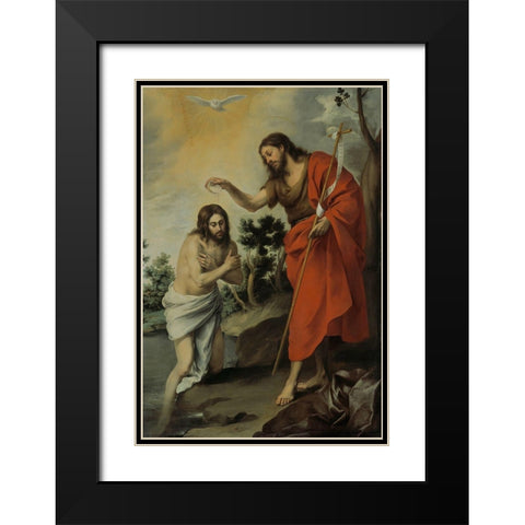 The Baptism of Christ Black Modern Wood Framed Art Print with Double Matting by Murillo, Bartolome Esteban