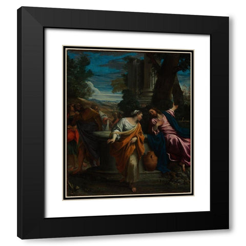 Christ and the Samaritan Woman Black Modern Wood Framed Art Print with Double Matting by Carracci, Annibale