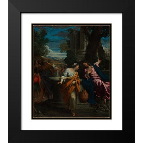 Christ and the Samaritan Woman Black Modern Wood Framed Art Print with Double Matting by Carracci, Annibale