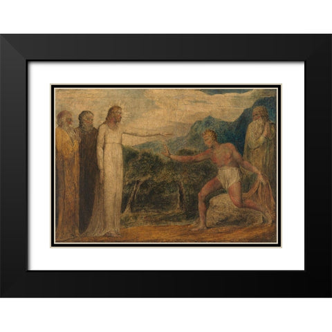 Christ Giving Sight to Bartimaeus Black Modern Wood Framed Art Print with Double Matting by Blake, William