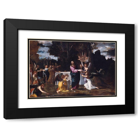 Christ in the Wilderness, Served by Angels Black Modern Wood Framed Art Print with Double Matting by Carracci, Ludovico