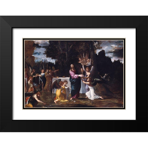 Christ in the Wilderness, Served by Angels Black Modern Wood Framed Art Print with Double Matting by Carracci, Ludovico