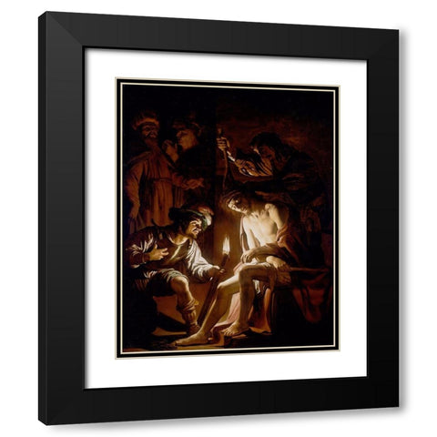 Christ Crowned with Thorns Black Modern Wood Framed Art Print with Double Matting by van Honthorst, Gerrit