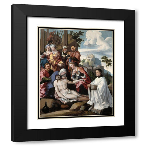 Lamentation of Christ with a Donor Black Modern Wood Framed Art Print with Double Matting by van Scorel, Jan