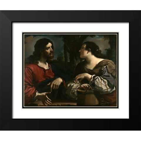 Christ and the Woman of Samaria Black Modern Wood Framed Art Print with Double Matting by Guercino