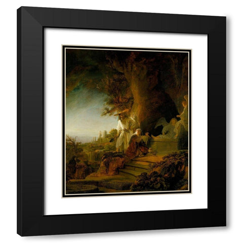 Christ and St Mary Magdalen at the Tomb Black Modern Wood Framed Art Print with Double Matting by Rembrandt