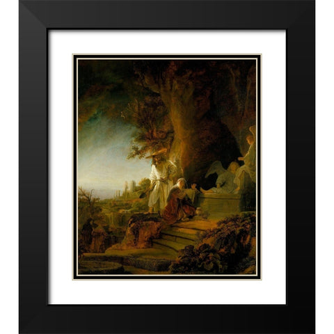 Christ and St Mary Magdalen at the Tomb Black Modern Wood Framed Art Print with Double Matting by Rembrandt