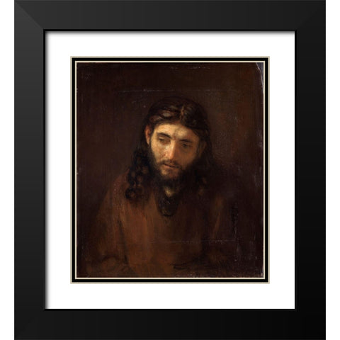 Head of Christ Black Modern Wood Framed Art Print with Double Matting by Rembrandt