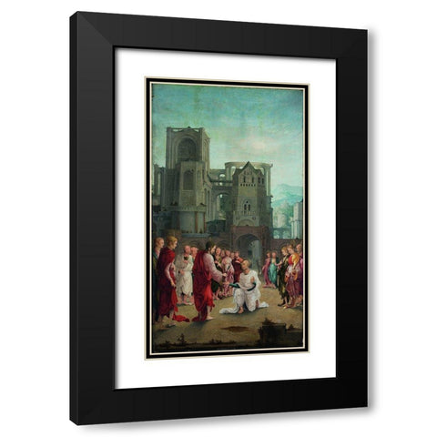 Christ Hands the Keys Over to St. Peter Black Modern Wood Framed Art Print with Double Matting by Huber, Wolf