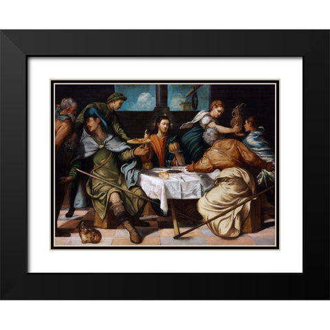 The Supper at Emmaus Black Modern Wood Framed Art Print with Double Matting by Tintoretto, Jacopo