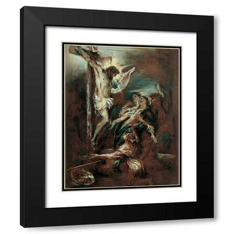 Crucifixion Black Modern Wood Framed Art Print with Double Matting by Grechetto
