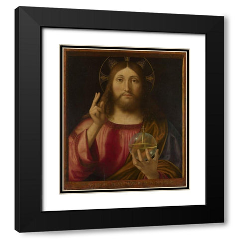 Salvator Mundi Black Modern Wood Framed Art Print with Double Matting by Previtali, Andrea