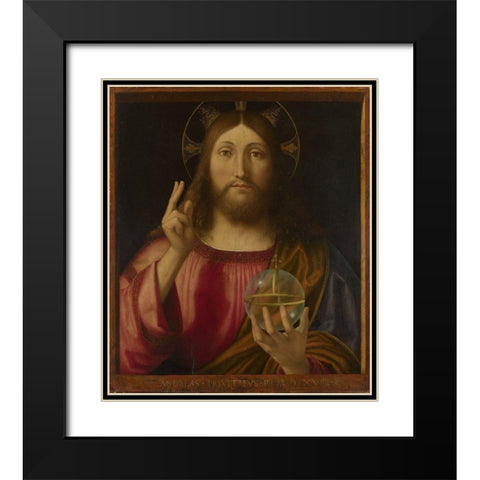 Salvator Mundi Black Modern Wood Framed Art Print with Double Matting by Previtali, Andrea