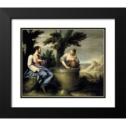 Cristo y la Samaritana Black Modern Wood Framed Art Print with Double Matting by Cano, Alonso