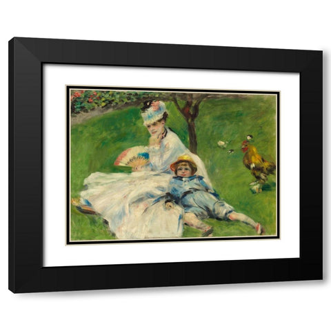 Madame Monet and Her Son Black Modern Wood Framed Art Print with Double Matting by Renoir, Pierre-Auguste