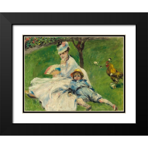 Madame Monet and Her Son Black Modern Wood Framed Art Print with Double Matting by Renoir, Pierre-Auguste