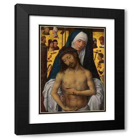 The Man of Sorrows in the arms of the Virgin Black Modern Wood Framed Art Print with Double Matting by Memling, Hans