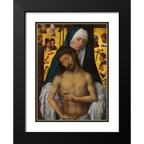 The Man of Sorrows in the arms of the Virgin Black Modern Wood Framed Art Print with Double Matting by Memling, Hans