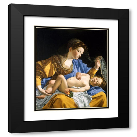 The Virgin with the Sleeping Christ Child Black Modern Wood Framed Art Print with Double Matting by Gentileschi, Orazio
