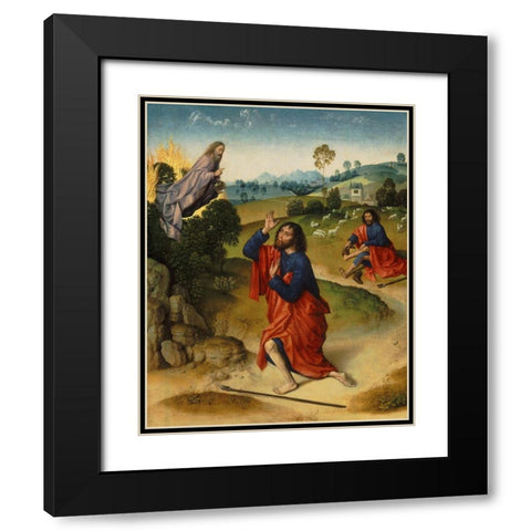 Moses and the Burning Bush Black Modern Wood Framed Art Print with Double Matting by Bouts the Elder, Dierick