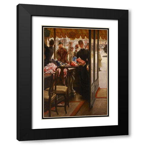 La demoiselle de magasin Black Modern Wood Framed Art Print with Double Matting by Tissot, James